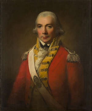 
	
		British School, 
		late 18th century- 
		Portrait of a an Army Officer, turned to the...