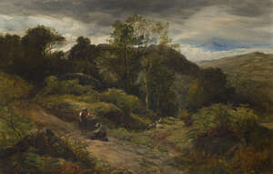 
	
		Sidney Richard Percy, 
		British 1821-1886- 
		Gathering firewood; 
		oil on canvas,...