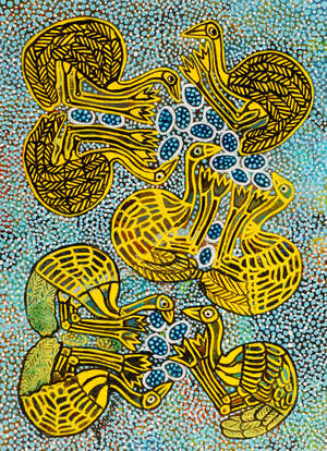 
	
		Jeffrey Samuels, Aboriginal b.1956- Emu Dreaming, 2013, series no. 5; acrylic on archival...