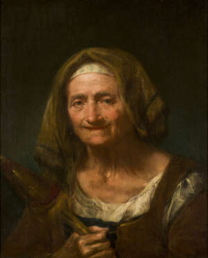 Giuseppe Nogari, 
		Italian 1699-1763- 
		 
		Portrait of an elderly woman; 
		 
		oil on canvas, bears inscribed fragment of paper attached to the reve
