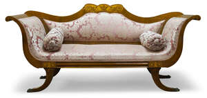 
	
		A Continental walnut and marquetry inlaid sofa, 19th Century, with shaped back,...