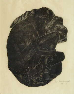 
	
		Leon Underwood, 
		British 1890-1975- 
		 
		Nude Woman Crouching, 1925;
		 
		woodcut,...