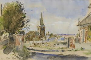 
	
		John Stanton Ward CBE, 
		British 1917-2007-  
		 
		Village church, lane and corner...