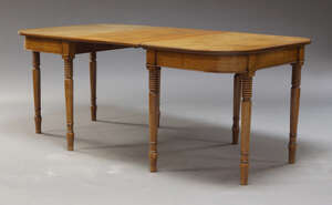 
	
		A Victorian mahogany dining table, the rounded rectangular top, with one additional leaf,...