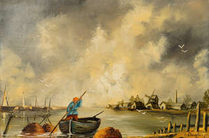 
	
		R Douglas, Scottish, late 19th/early 20th century- A Dutch fisherman; oil on board,...