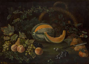 
	
		G. de Casteljau, 
		 
		French, late 19th century- 
		 
		Still life of melon, pears,...