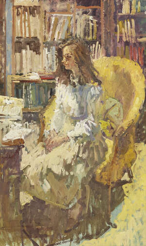 
	
		Peter Kuhfeld RP NEAC, 
		British b.1952- 
		 
		Anne; 
		 
		oil on board, 46x29cm...