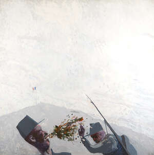 
	
		Terry Atkinson, 
		British b.1939 - 
		Untitled (Gendarmes), 1980; 
		oil on board, signed...