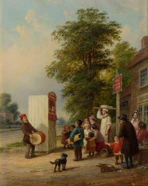 
	
		John Anthony Puller, 
		 
		British 1821-1867- 
		 
		Punch & Judy at the White Lion;...
