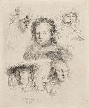 
	
		Rembrandt Harmensz. van Rijn, 
		Dutch 1606-1669- 
		Studies of the head of Saskia and...
