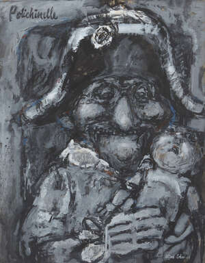 
	
		Alfred Cohen, 
		American/British 1920-2001 - 
		 
		Polichinelle & Child; 
		 
		oil...