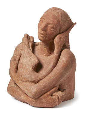 
	
		Premalya Singh (Indian, 1929-2017), Girl with a Waterbird I, terracotta sculpture,...