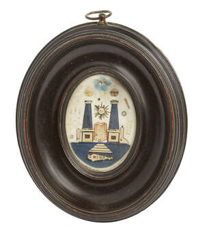 
	
		A French Napoleonic prisoner of war Masonic panel, late 18th century/early 19th century, 