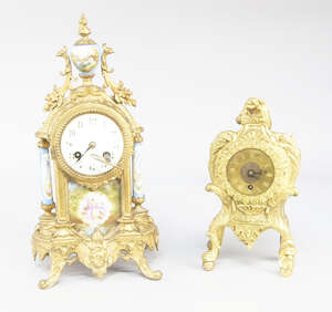 
	
		A French gilt metal and Sevres style porcelain mantel clock, late 19th/early 20th...