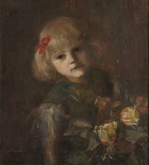 
	
		Eugenie Breithut-Munk, 
		Austrian 1867-1915-
		 
		Portrait of a girl with a bouquet...