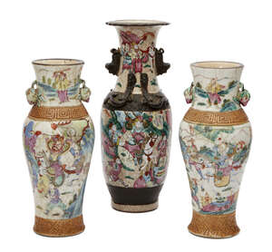 
	
		A pair of Chinese porcelain baluster vases, late 19th century, painted in famille rose...