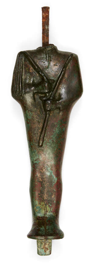 
	
		A bronze partial figure of Osiris, Egypt, Late Period, 712-323 B.C., holding a flail and...