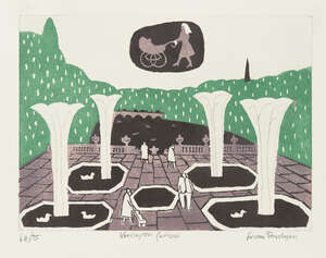 
	
		Julian Trevelyan RA,
		British 1910-1988-
		 
		Kensington Gardens, 1969;
		 
		etching...