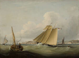 
	
		W. Barker, 
		British, early-mid 19th century- 
		Coastal shipping; 
		oil on canvas,...