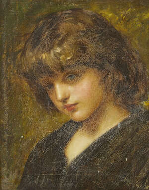 
	
		John Hanson Walker, 
		 
		British 1844-1933- 
		 
		The beggar girl; 
		 
		oil on...