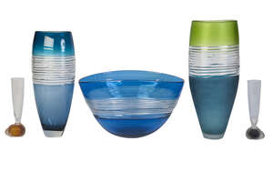 
	
		Stuart Hearn (1963-), five items of contemporary glass
		c.2007, signed to base
		