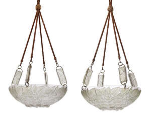 
	
		René Lalique (1860-1945), a pair of plafonniers with green staining
		Charmes No.2458,...