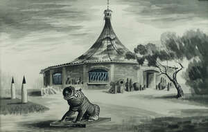 Barbara Mildred Jones,
		British 1912-1978-
		 
		Rotunda, Woolwich Common;
		 
		ink and wash on paper, bears gallery/exhibition label verso, 23x35.5cm