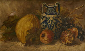 
	
		E M H Cox, 
		British School, mid/late 19th century- 
		 
		Still life of fruits and a...