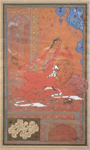 
	
		Two paintings in the Persian style, signed Darvielle, France, 20th century, opaque...