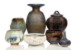 
	
		Derek Davis (1926-2008), a bud vase 
		c.1960, signed to base 
		A small stoneware bud...