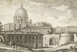 Giuseppe Vasi, 
		Italian 1710-1782- 
		 
		Porta Cavalleggieri ot Posterula; 
		 
		etching, from Delle magnificenze di Roma antica e moderna, libro pr