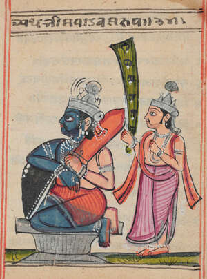 
	
		Two paintings of worshippers, Rajasthan, India, mid-19th century, opaque pigments...