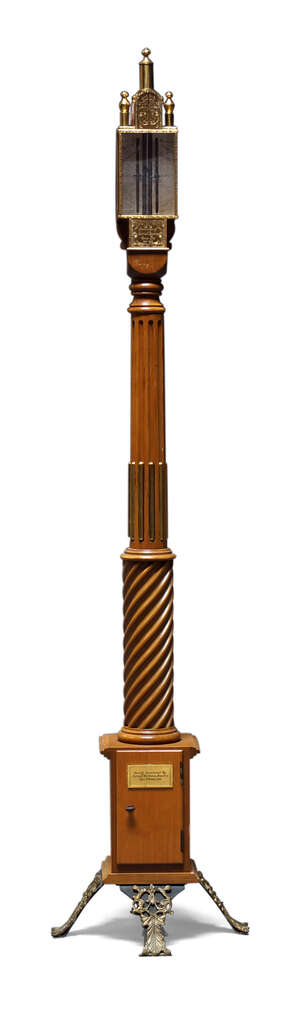 
	
		A carved wood table stick barometer,18th century style, after a design by Daniel Quare,...