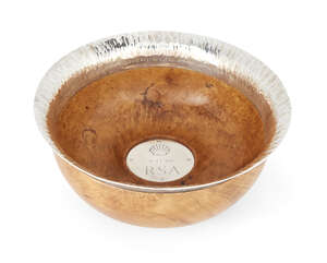 
	
		A silver and maple burl mazer by Cecil Frederick Colyer, Edinburgh, 1988, designed with...