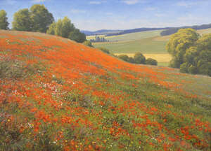 
	
		Andre van Beek, Dutch b.1947- Coquelicots a Songeons; oil on canvas, signed, further...