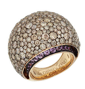 
	
		A coloured diamond, diamond and pink sapphire bombe ring, by De Grisogono, of double hoop...