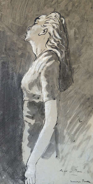 
	
		Mervyn Peake, 
		British 1911-1968- 
		 
		Girl in Pain;
		 
		ink, wash and...