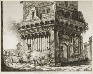 
	
		Luigi Rossini, 
		Italian 1790-1857- 
		 
		Avanzo della Casa di Cola di Rienzo, from...