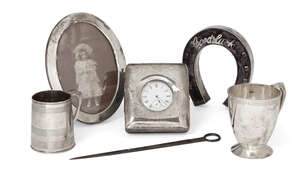 
	
		A George III silver mug, Thomas Johnson, London 1805, of typical form with reeded band...
