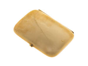 
	
		A 9ct gold cigarette case, of slightly concave plain hinged design, London hallmarks,...