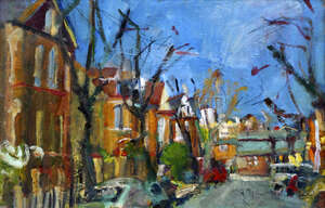 
	
		Roger Tolson, British b.1958- "Sotheby Road, Afternoon"; oil on board, signed and titled...