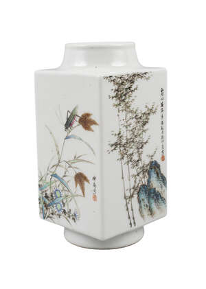 
	
		A Chinese porcelain square vase, Cong, by Xu Zhong Nan, Republic period, painted in...