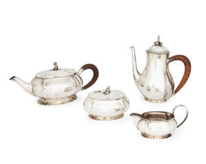 An Art Deco three piece tea set by Baltensperger, c.1930, stamped 925, together with a matched...