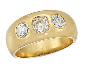 
	
		A diamond three stone gypsy ring, set with three old-brilliant-cut diamonds, approximate...