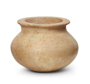 A Bactrian alabaster pot, 3rd millennium B.C., of squat globular form rising to a flared rim, 6.5cm high
		 