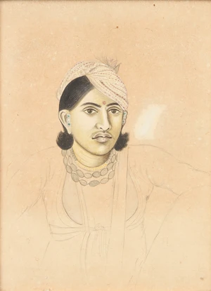 A half portrait of Kanwar Narain Singh of Kanota,&nbsp;Jaipur, Rajasthan, North India, circa...