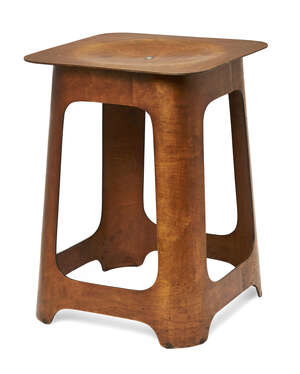 
	
		Venesta Ltd, a birch veneered bent plywood stool for Isokon   
		c.1930, paper label to...