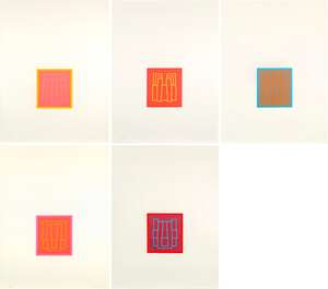 
	
		Robyn Denny, 
		British 1930-2014-
		 
		Portraits Series A: 1- 5, 1973;
		 
		five...