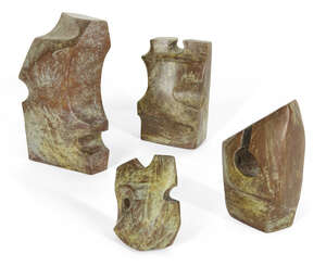 
	
		Henry Cliffe, 
		British 1919-1983 - 
		
		Abstract Forms; 
		bronze with green...