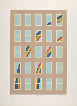 
	
		Patrick Hughes,
		British b.1939-
		 
		Double Vision, 1981;
		 
		screenprint in...